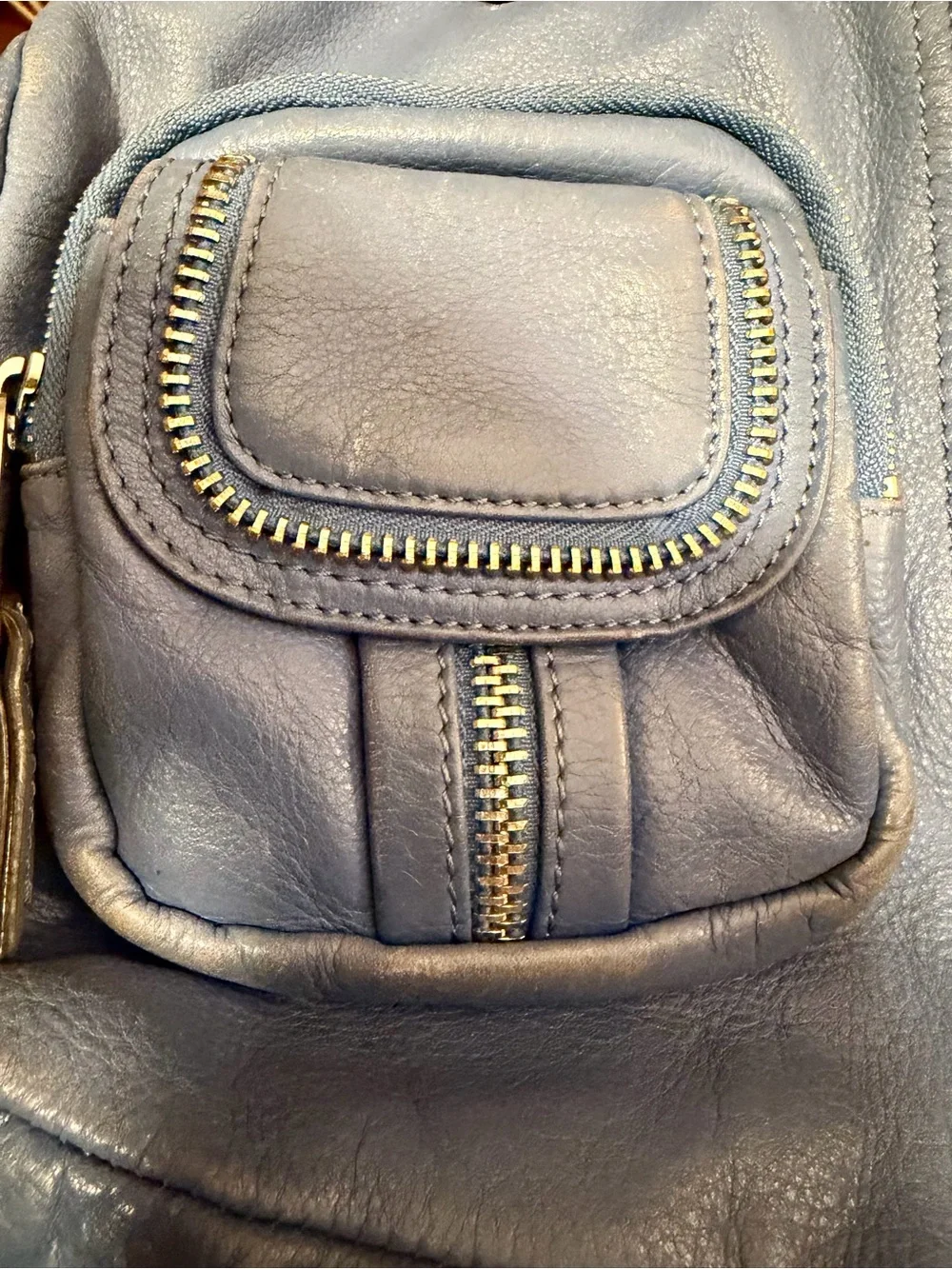 b. makowsky Blue Leather Hobo with Gold Hardware